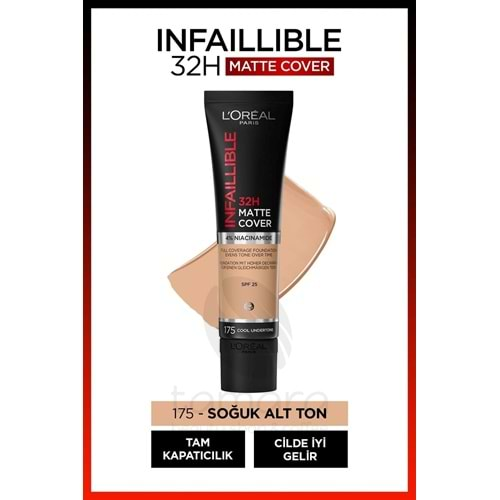 Loreal Paris Infaillible 32h Matte Cover Yüksek Kapatıcı Fondöten - 175 Soğuk Alt Ton