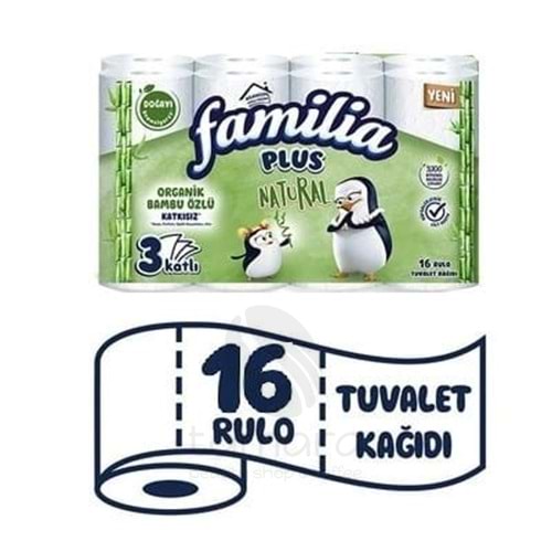 Familia Plus Natural Organik Bambu Özlü 3 Katlı Tuvalet Kağıdı 16 lı Paket