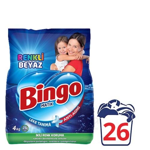 Bingo Matik Toz Çamaşır Deterjanı Renkli & Beyaz 26 Yıkama (4 kg)