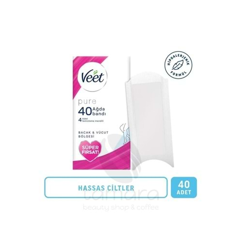 Veet Pure Hipoalerjenik Sir Ağda Bandı Bacak&Vücut Bölgesi Hassas Ciltler Süper Fırsat 40lı