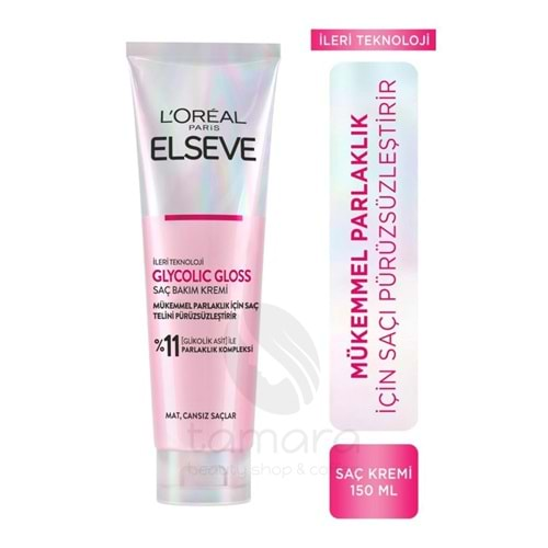 Loreal Paris Elseve Glycolic Gloss Mükemmel Parlaklık için Pürüzsüzleştirici Saç Kremi 150ml