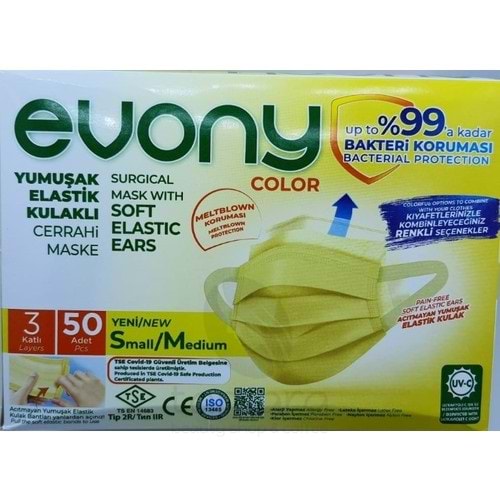 Evony Maske Sarı Renk 3 Katlı 50 Li